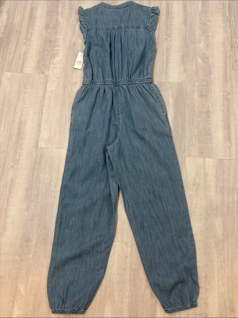 GAP Kids Blue Denim Jumpsuit with Ruffle Sleeves Medium 8-9
